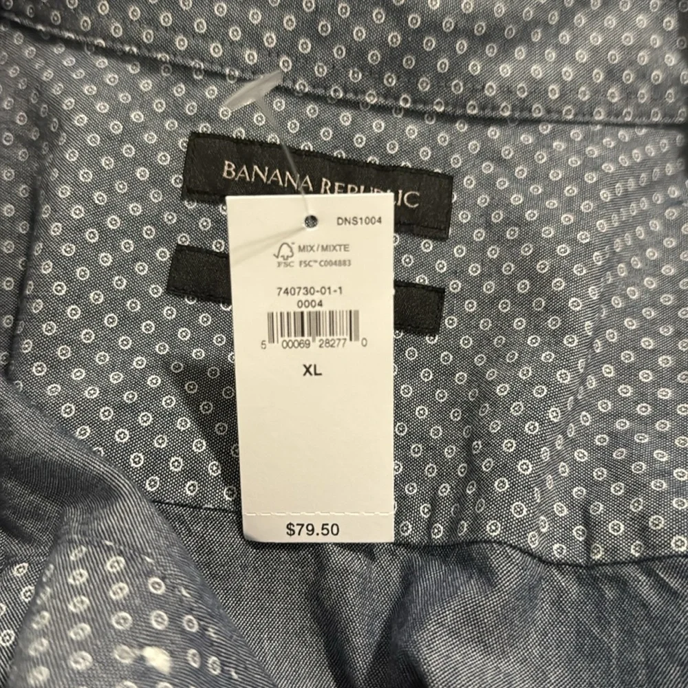 Banana Republic Luxe Poplin Standard Untuck Long Sleeve Button Shirt Blue NWT-XL
